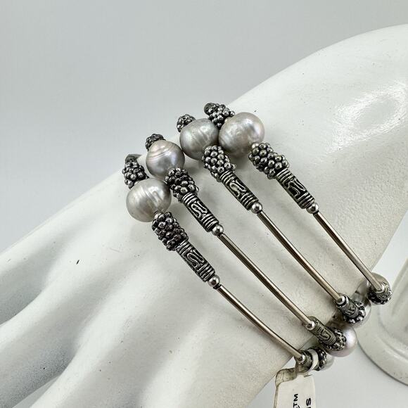 J. Michelle NWT Genuine Freshwater Pearl Silver Tone Adjustable Wrap Bracelet - Picture 4 of 5
